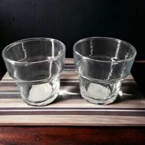 Candle Anchor Hocking Votive Clear Glass Flower Pot Planter Holders 2 Set